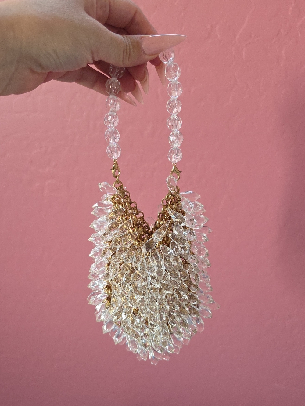 Crystal Beaded Mini Bag with Gold Chain Detail